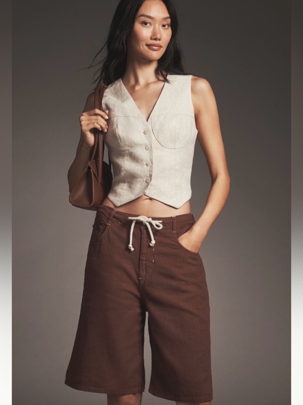 Anthropologie x Pilcro Linen Blend Drawstring Bermuda Shorts Size 28 NWT